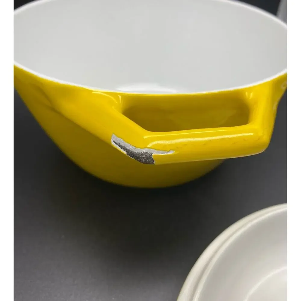 Vintage Copco‎ Denmark D1 Yellow Enamel Cast Iron Small Dutch oven lid 1960's